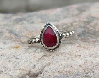 Handmade Ruby Sterling Silver Ring: Minimalist Gemstone Jewelry