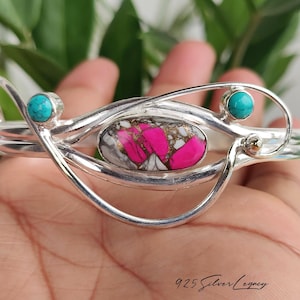 Handcrafted Cotton Candy Turquoise Bangle, Sterling Silver Open Cuff Jewelry, Gift for Her