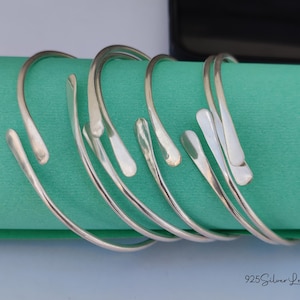 Handmade Sterling Silver Mouth Hammered Bangle Set: Minimalist Boho Jewelry