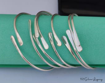 Handmade Sterling Silver Mouth Hammered Bangle Set: Minimalist Boho Jewelry
