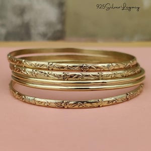 Handmade Solid Brass Bangle Set: Boho Flower Design