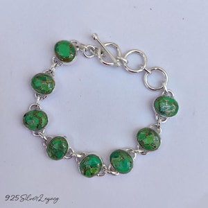 Natural Green Turquoise Bracelet, Sterling Silver Adjustable Bracelet For Women, Handmade Gift Bracelet For Her, Copper Turquoise Bracelet