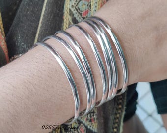 Handmade Sterling Silver Bangle Set - Stackable Minimalist Jewelry