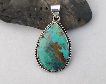 Kingman Turquoise Pendant: Handmade 925 Silver Boho Necklace