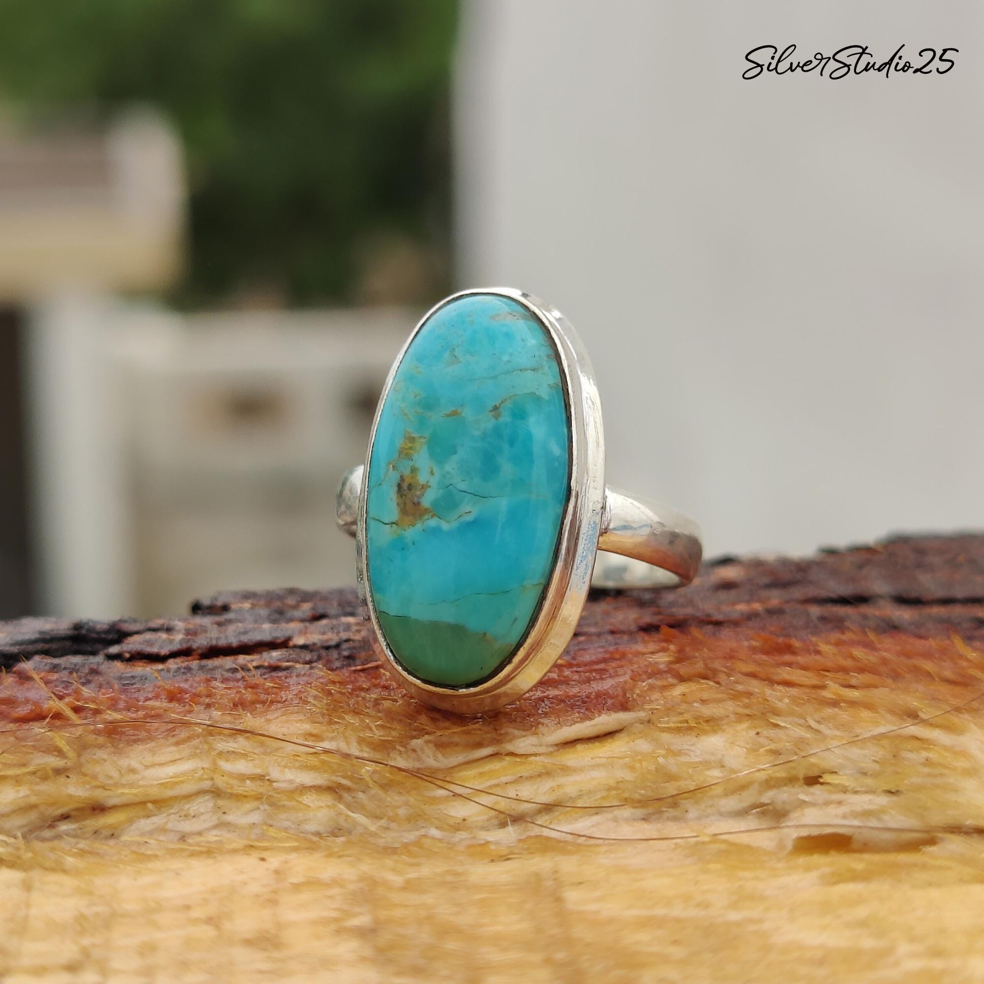 Handmade Kingman Turquoise Sterling Silver Ring: Oval Boho Ring - Etsy