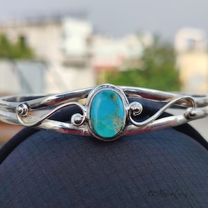 Kingman Turquoise Sterling Silver Bangle, Adjustable Gemstone Cuff