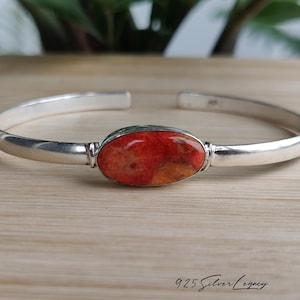 Sponge Coral Sterling Silver Cuff Bracelet, Bohemian Minimalist Bangle