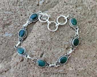 Emerald Bracelet: Handcrafted 925 Sterling Silver Boho Jewelry