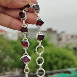 Raw Garnet Bracelet: Handmade Adjustable Sterling Silver Jewelry