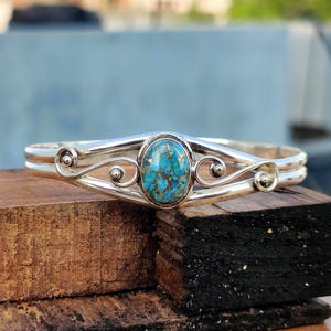 Blue Copper Turquoise Bangle/ 925 Sterling silver Bangle/ Gift For Wedding