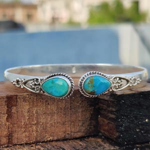 Kingman Turquoise Sterling Silver Bangle: Handmade Gemstone Bracelet, Women's Jewelry
