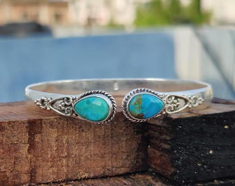Kingman Turquoise Sterling Silver Bangle: Handmade Gemstone Bracelet, Women's Jewelry