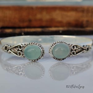 Natural Aquamarine Bangle ~ Handmade Silver Bangle ~ Adjustable Cuff Bracelet
