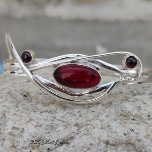 Natural Red Garnet Bangle | Sterling Silver Bangle Bracelet Jewelry | Silver Garnet Gemstone Jewelry | Adjustable Fit | Perfect Gift For Her