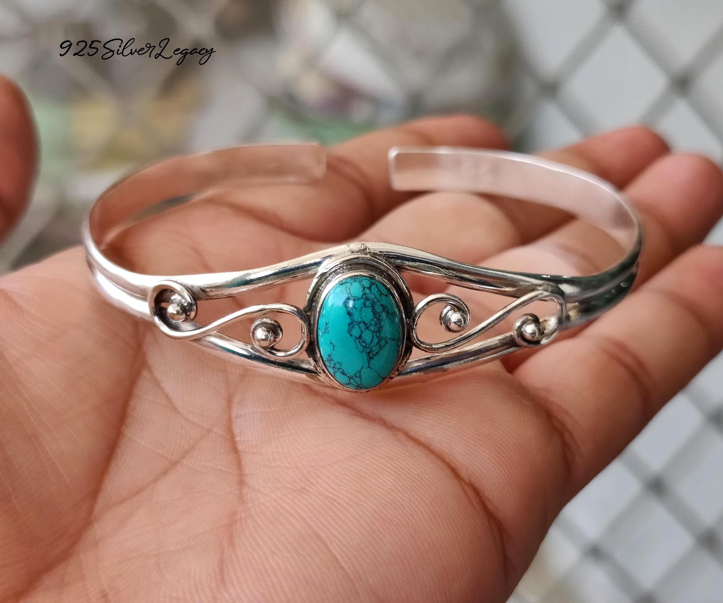 Silver Turquoise Bangle - Etsy