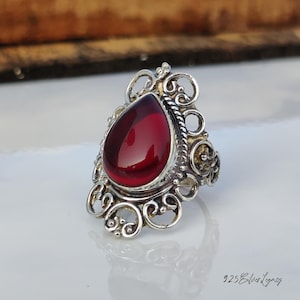 Handmade Red Garnet Sterling Silver Ring, Charming Design Ring