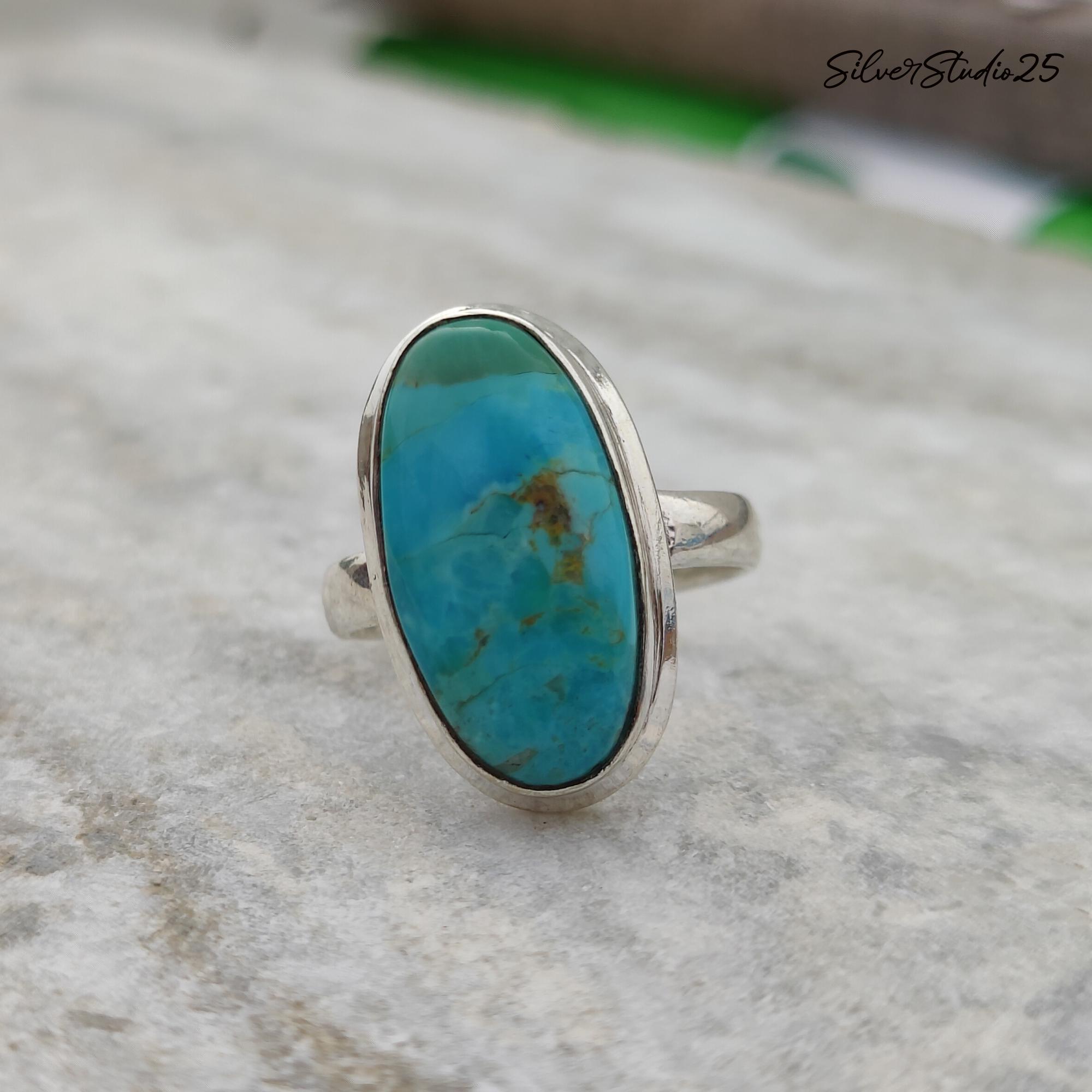 Handmade Kingman Turquoise Sterling Silver Ring: Oval Boho Ring - Etsy