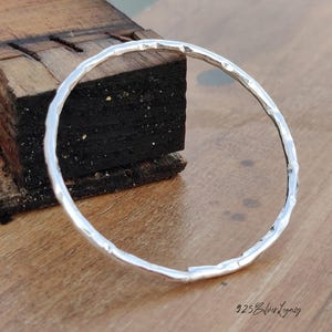 Hammered Sterling Silver Bangle, Handmade Thick Stackable Jewelry