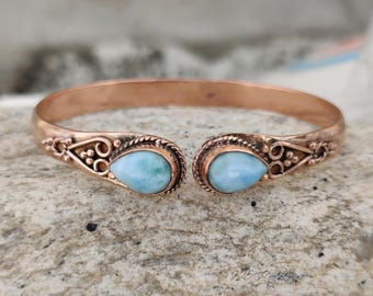 Natural Larimar Bangle/ 100% Solid Copper Bangle Bracelet/ Larimar Copper Bracelet Jewelry / Adjustable Bangle/ Women Bangle/ Gift Item !!!