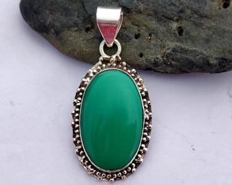 Chrysoprase Pendant: Sterling Silver Green Gemstone Necklace, Handmade