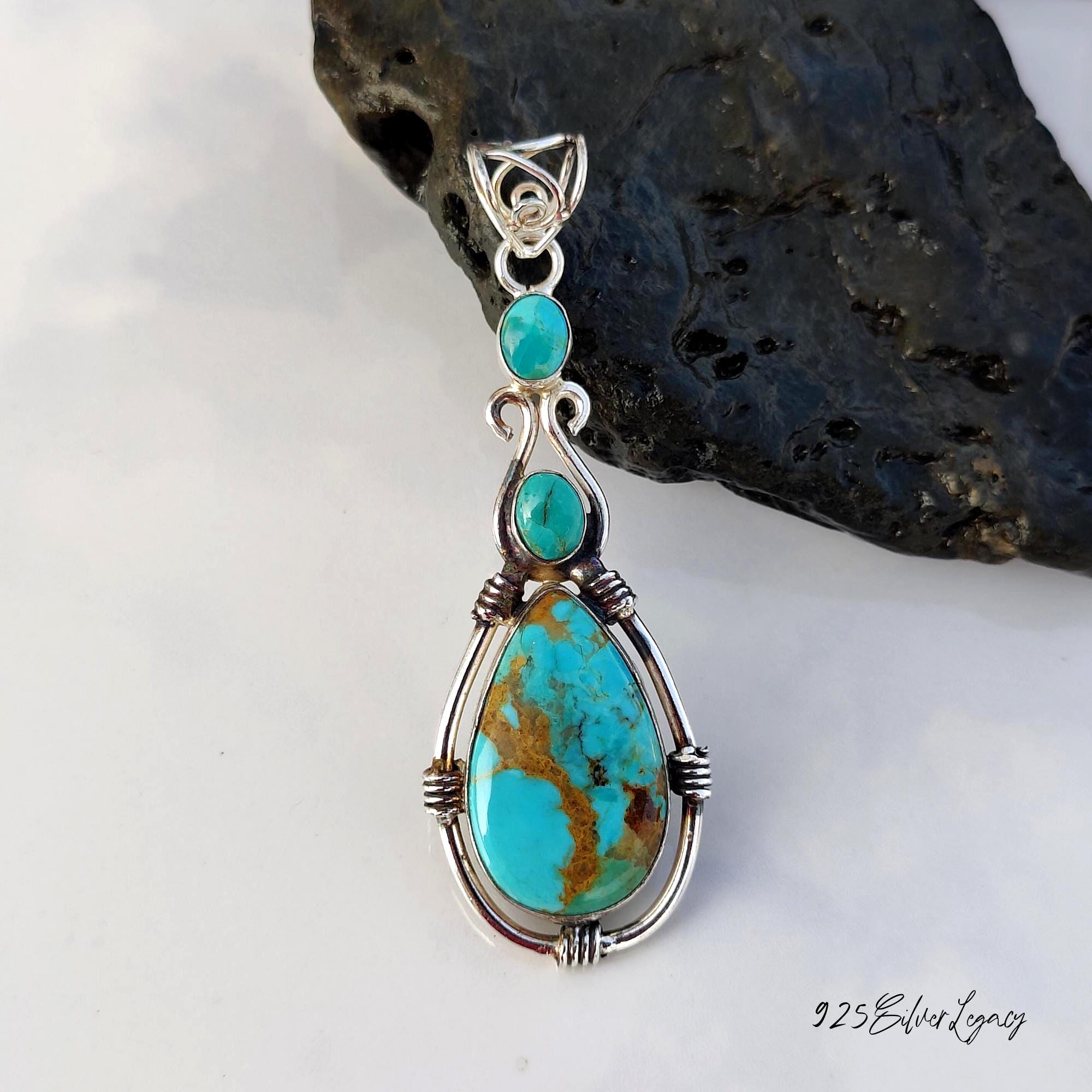 Kingman Turquoise Sterling Silver Pendant Necklace, Handmade - Etsy