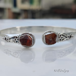 Handmade Raw Citrine Sterling Silver Bangle - Adjustable Gemstone Bracelet