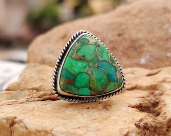 Handmade Green Copper Turquoise Silver Ring: Women's Birthstone Jewelry