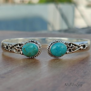 Blue Kingman Turquoise Bangle / 925 Silver Handmade Bangle / Adjustable Cuff Bracelet / Gift For Her