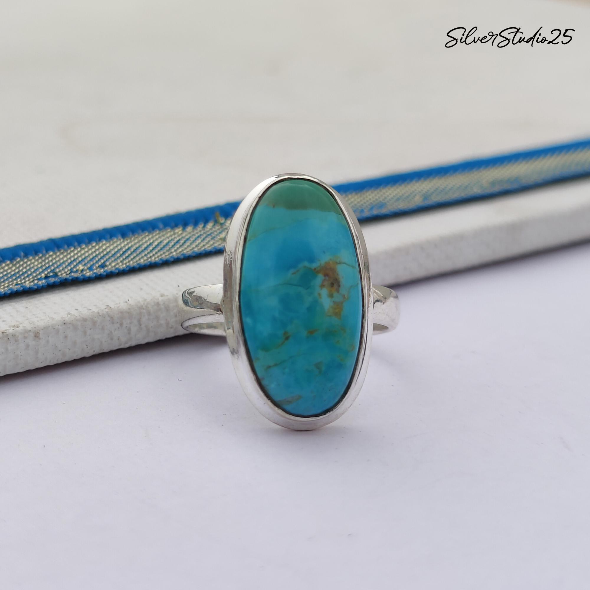Handmade Kingman Turquoise Sterling Silver Ring: Oval Boho Ring - Etsy
