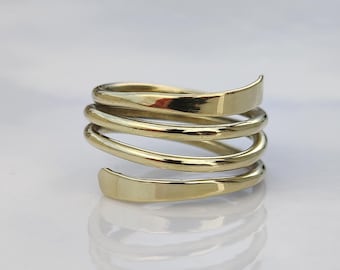 Handmade Solid Brass Wrap Ring, Statement Boho Jewelry, Adjustable Gold Colored Ring