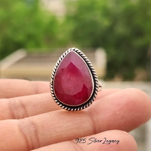 Handmade Pear Ruby Sterling Silver Ring - Statement Jewelry