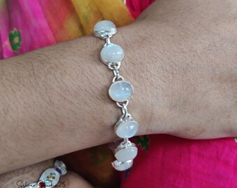 Handgemachter Mondstein Edelstein Armband: Verstellbarer Sterling Silber Schmuck