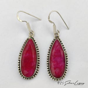 Natural Ruby Teardrop Earrings – Sterling Silver Boho Dangle Jewelry