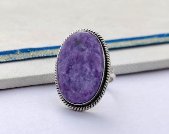 Handmade Charoite Ring: 925 Sterling Silver, Boho Jewelry