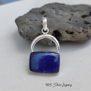 Natural Lapis Lazuli Pendant, 925 Sterling Silver Necklace, Deep Blue Gemstone Jewelry, Handmade Gift for Her, Wedding Gift, Unique Pendant