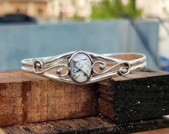Brazalete de ágata dendrítica / Joyería artesanal de plata 925 / Brazalete de diseño