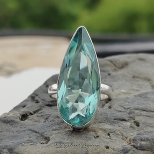Aquamarine Ring / 925 Sterling Silver Gemstone Ring / Handmade Women Ring /  Birthstone Ring / Silver Teardrop Ring / Birthday Present