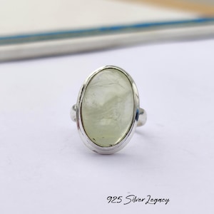 Prehnite Ring in Sterling Silver, Spiritual Jewelry, Prehnite Jewelry, Unisex Gift for Her or Him, Bohemian Ring, Crystal Healing Ring, Gift
