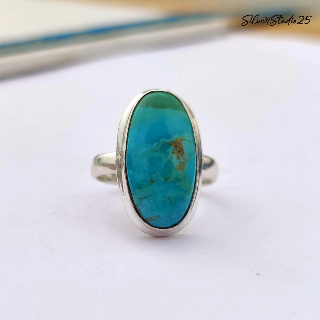 Handmade Kingman Turquoise Sterling Silver Ring: Oval Boho Ring - Etsy