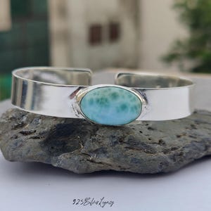 Larimar Solid Silver Bangle ~ Handmade Gemstone Bangle ~ Valentine's Gift Bracelet