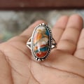 Oyster Copper Turquoise Ring: Handmade 925 Sterling Silver Jewelry