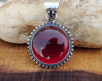 Red Garnet 925 Silver Pendant: Handmade Boho Necklace