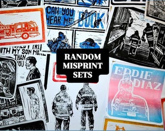 9-1-1 Inspiriert Zufällige Druckfehler Linoldruck Set || Buddie/911 Fanart Geschenk || Handgedrucktes Linoldruck Wandbild