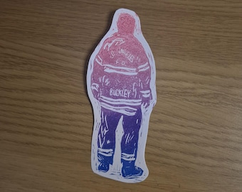 9-1-1 Evan Buckley Turnout Print || Buddie/911 Fanart Gift || Handprinted Linocut Wallart