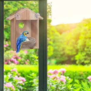 Rustic Wooden Birdhouse for Outdoor Garden Decor | Weatherproof Hanging Bird House with Window Mount for Balcony, Yard, or Patio Use