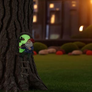 Glow-in-the-Dark Gnome Tree Hugger: Funny Resin Garden Statue