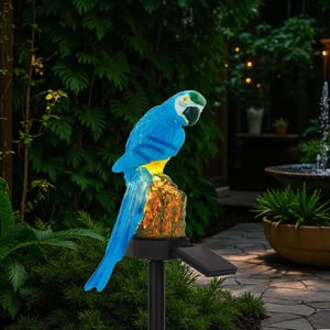 Solar Parrot Garden Light: Colorful Resin Bird Statue Outdoor Decor