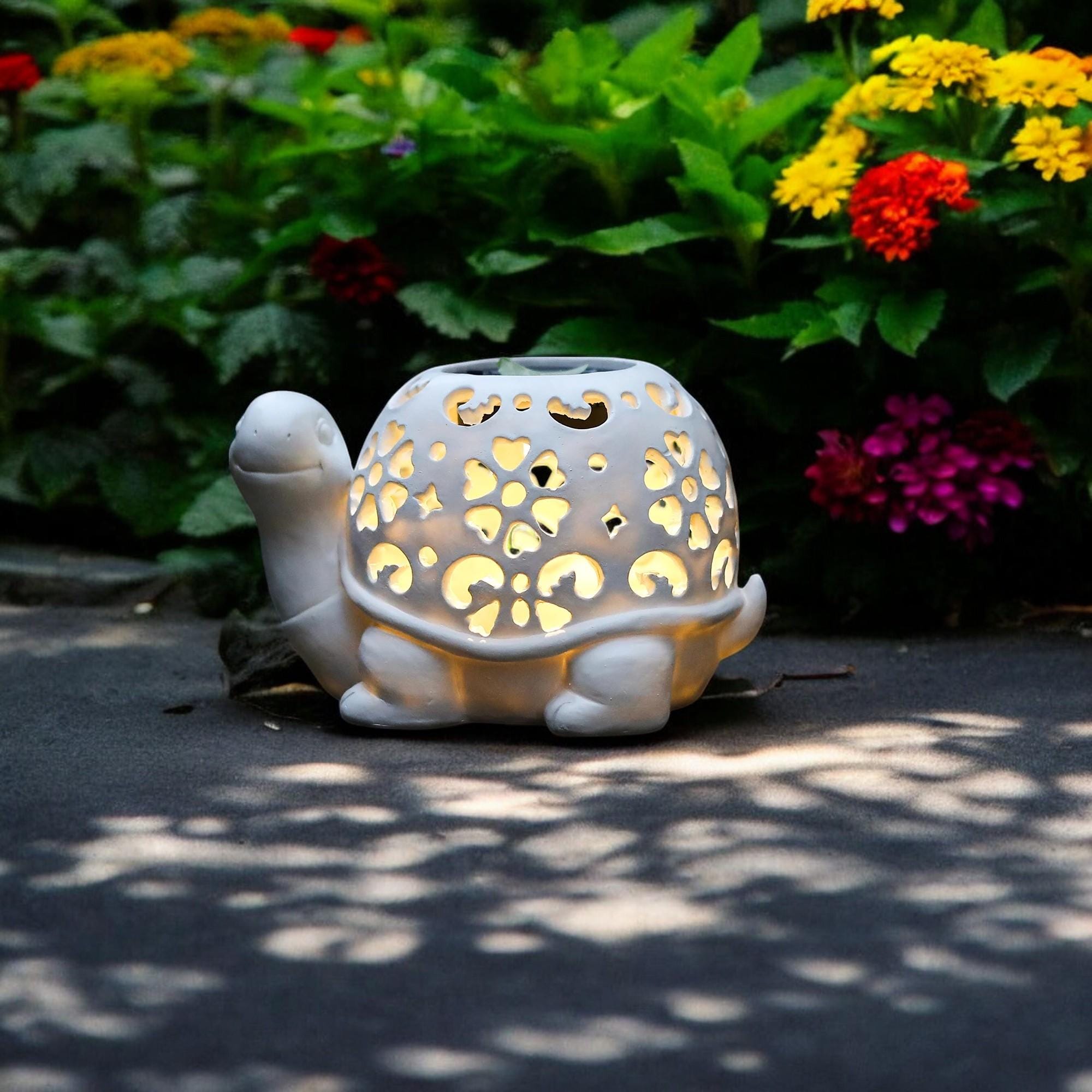 Solar-Gartenleuchte Schildkröte – Beflockte Harz-Figur Mit LED, Wasserdicht, Für Beet, Terrasse Oder Als Geschenk (16x12,5x15,5 Cm)