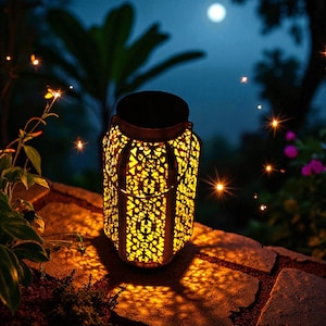 Vintage Solar Hanging Lantern: Rustic Garden Patio Light