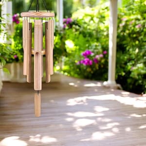 Rustic Bamboo Wind Chime with 6 Tubes | Soothing Natural Sound for Outdoor Garden, Patio or Porch | Handmade Unique Yard Decor Gift